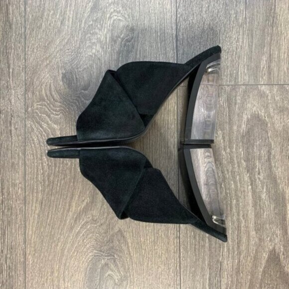Kendall & Kylie Karmen Mules Heels Criss Cross Lucite Acrylic Clear Suede Black - Picture 11 of 16